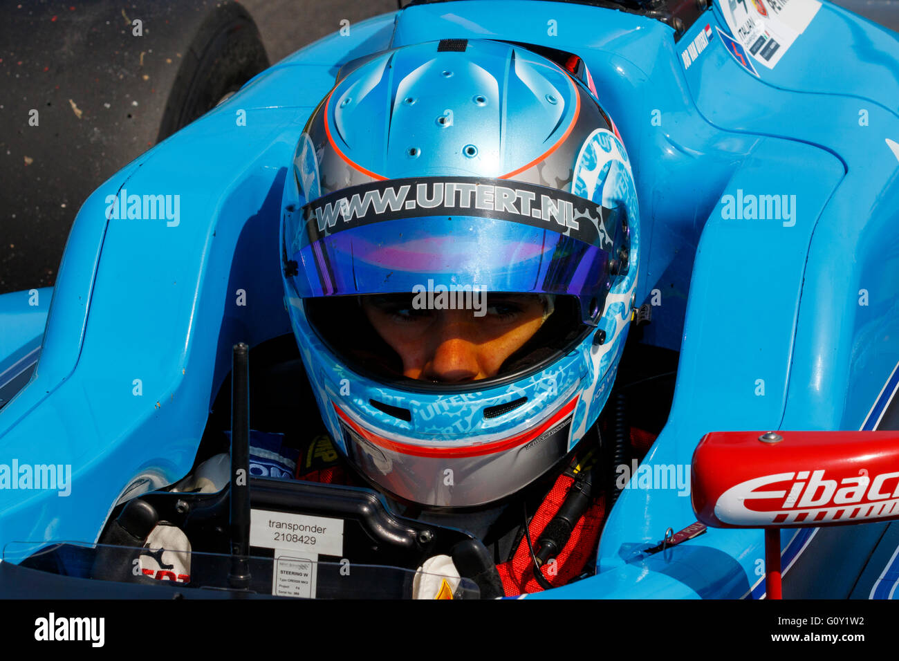 Misano Adriatico, Italien - 10. April 2016: A Tatuus F4 T014 Abarth von Jenzer Motorsport Team, angetrieben von Van Uitert Job Stockfoto
