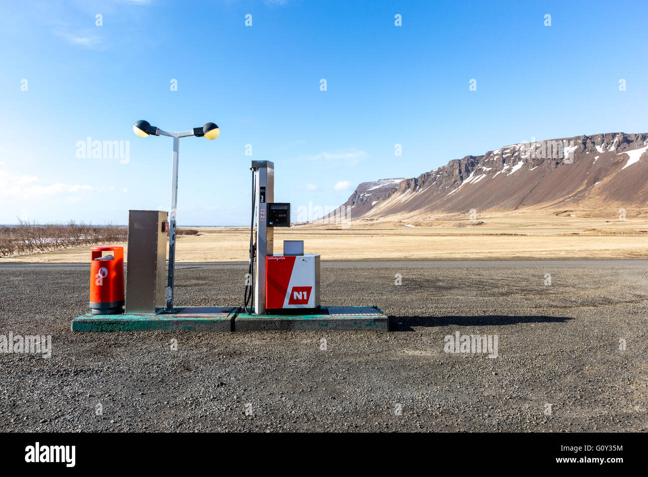 Eine einsame Tankstelle in North West Island Stockfoto