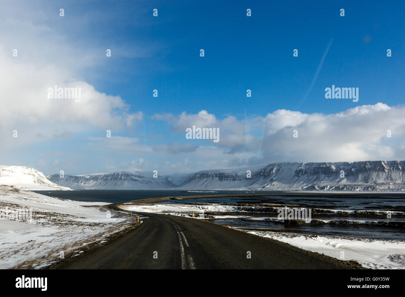 Eine Reise durch eine Schneelandschaft in North West Island Stockfoto