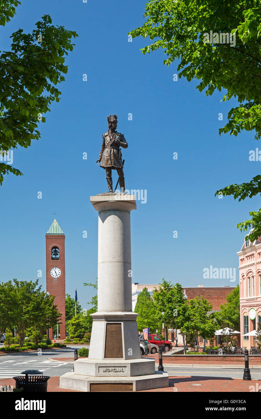 Spartanburg, South Carolina - eine Statue von Brigadegeneral Daniel Morgan, ein Held des Unabhängigkeitskrieges. Stockfoto