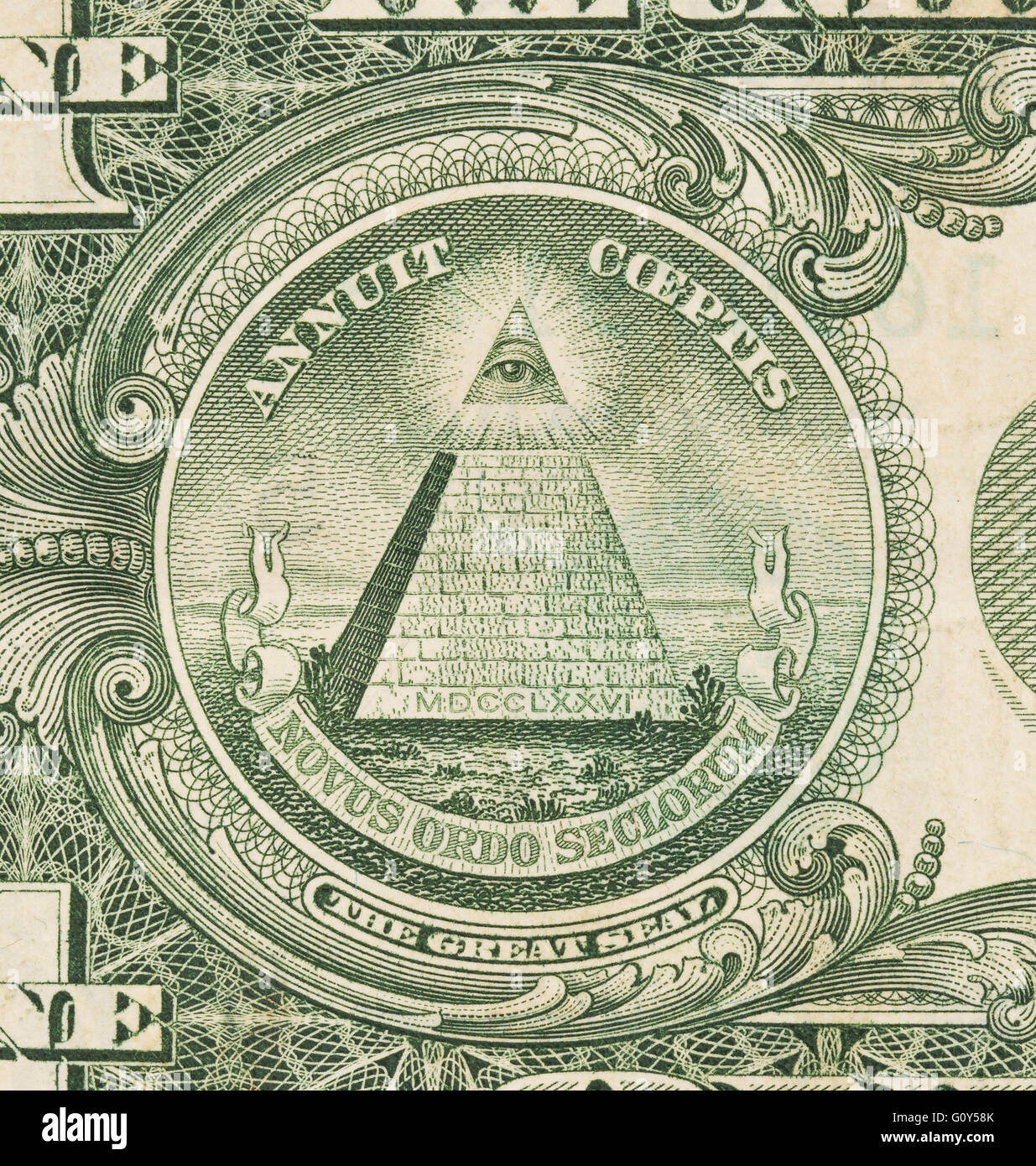 US einem Dollarschein, Nahaufnahme Foto, große Siegel Stockfoto