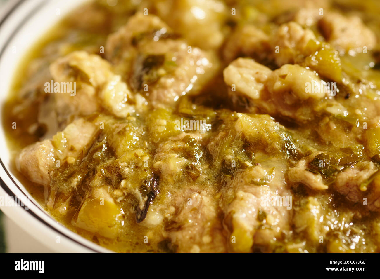 Eine Schüssel mit New Mexico Style Green Chile Stew Stockfoto