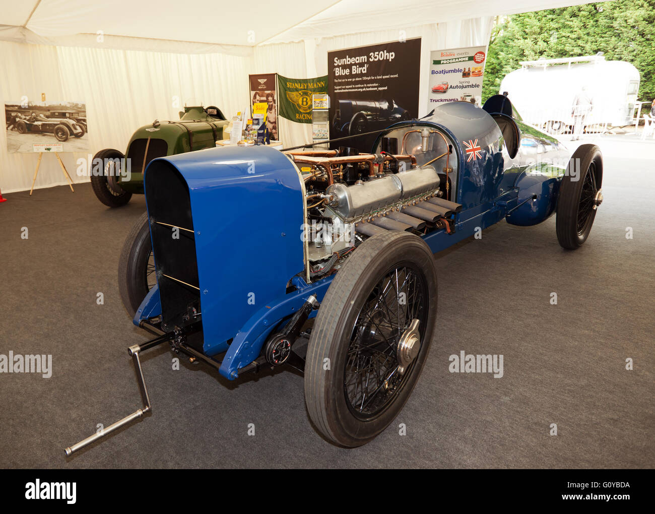 Die Sunbeam 350PS Bluebird, das erste Auto überhaupt, gehen über 150 km/h, für den Geschwindigkeitsrekord von Sir Malcolm Campbell angetrieben. Stockfoto