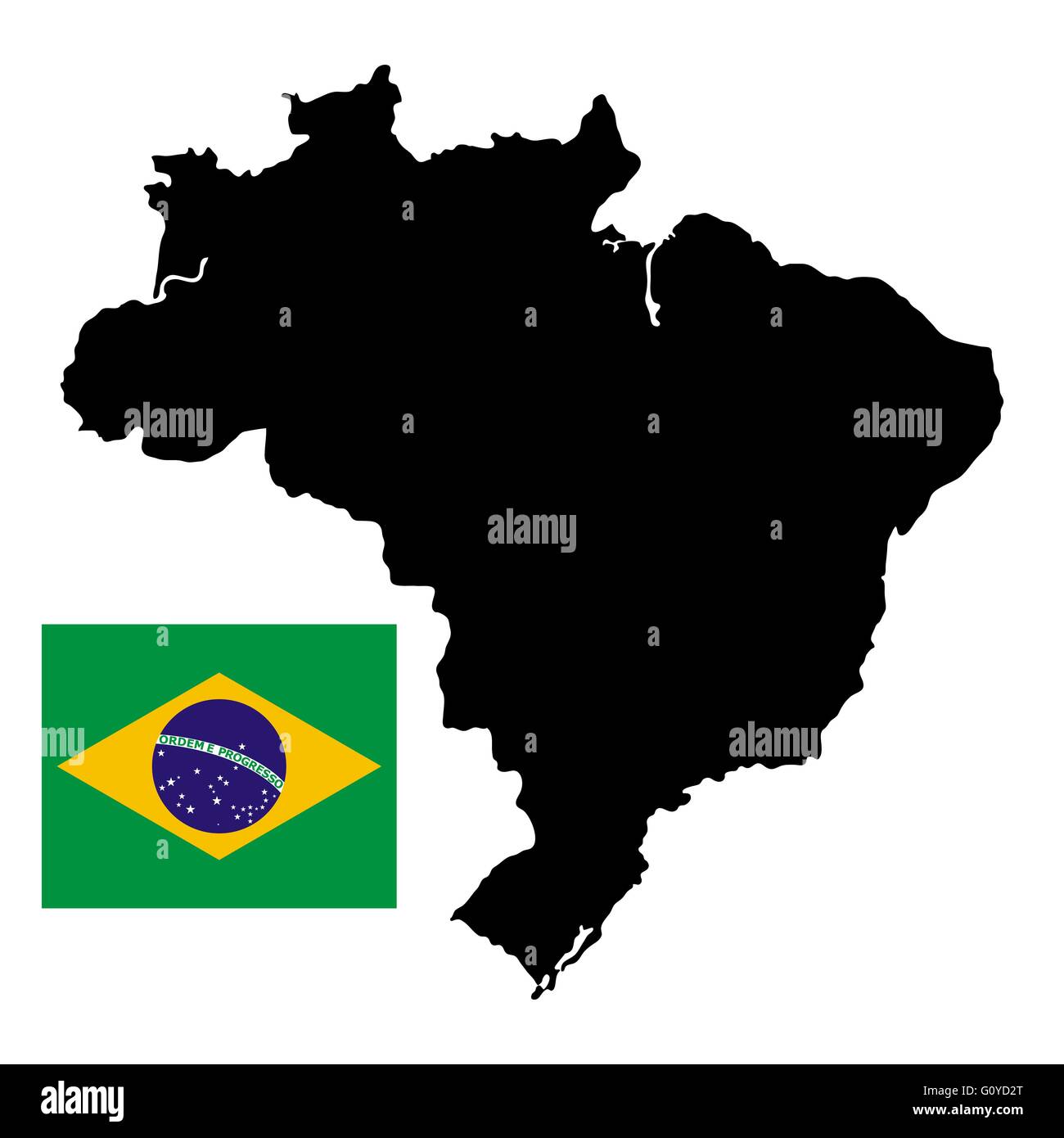 Brasilien Karte mit offiziellen Nationalflagge Stock Vektor