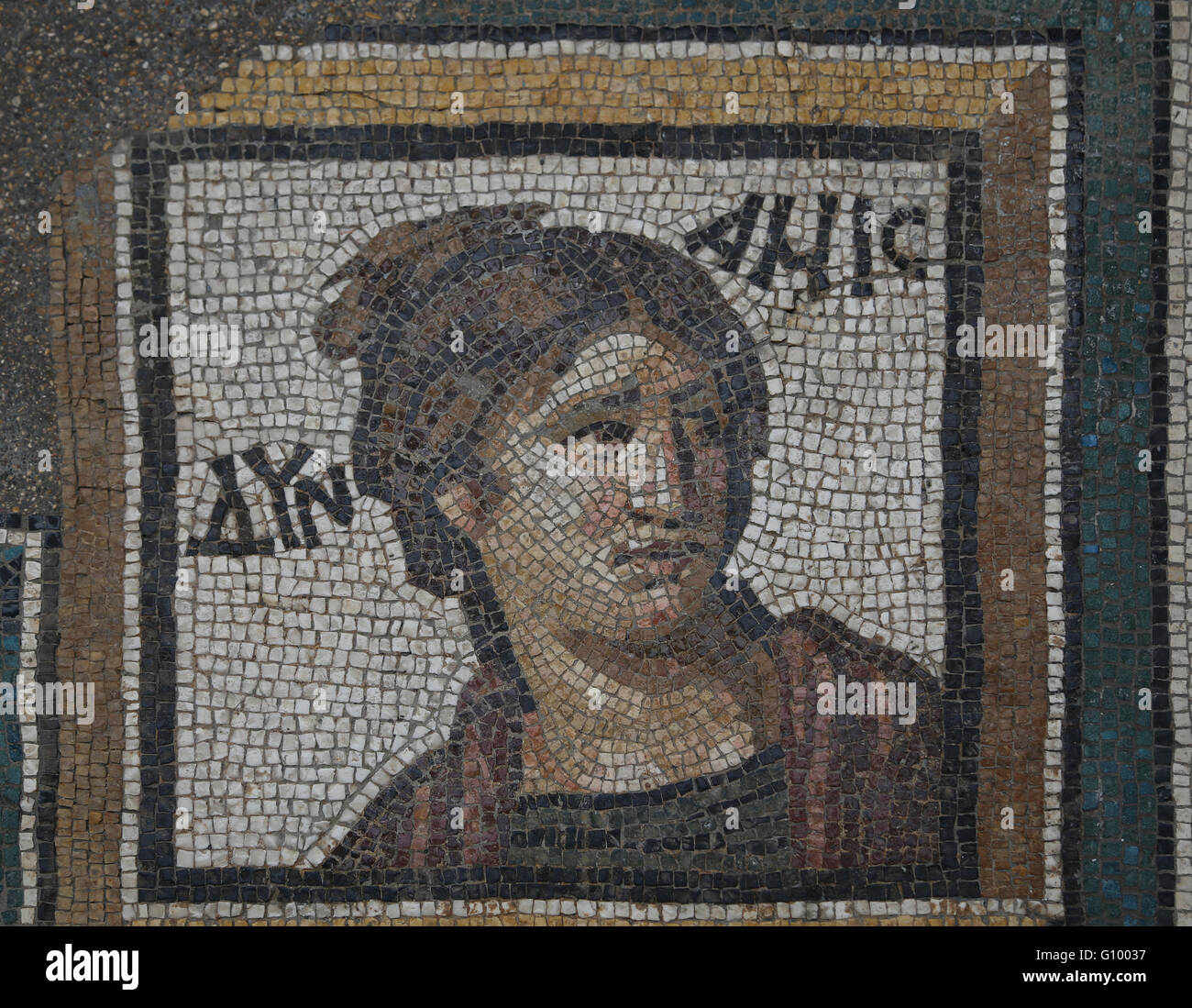 Mosaik der vier Jahreszeiten. C. 325 AD. Gefunden Sie in Daphne (heute Antakya, Türkei). Roman. Detail. Louvre-Museum. Paris. Frankreich. Stockfoto