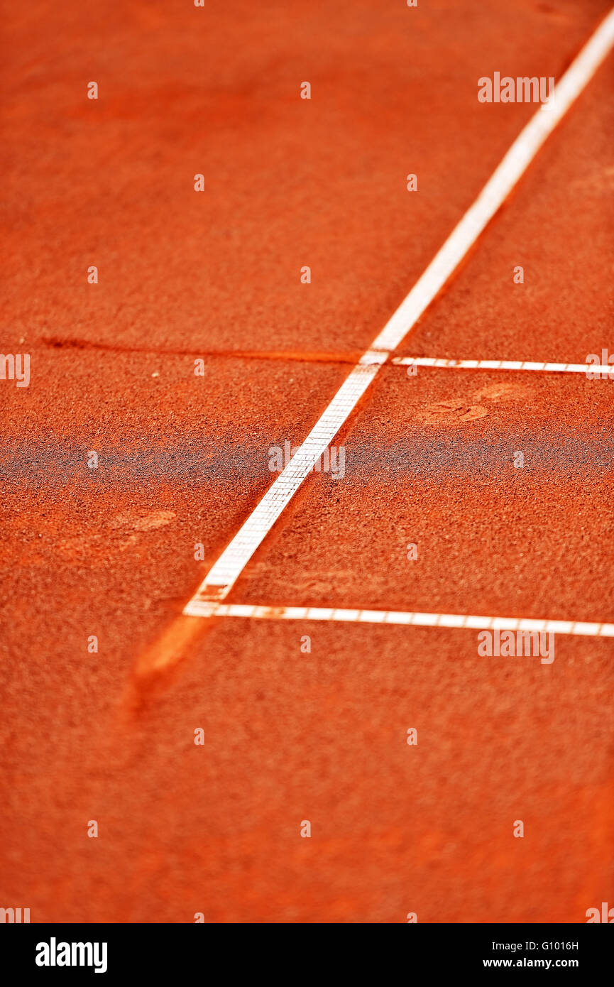 Detail mit einer Grundlinie Fußabdruck auf ein Tennis-Sandplatz Stockfoto