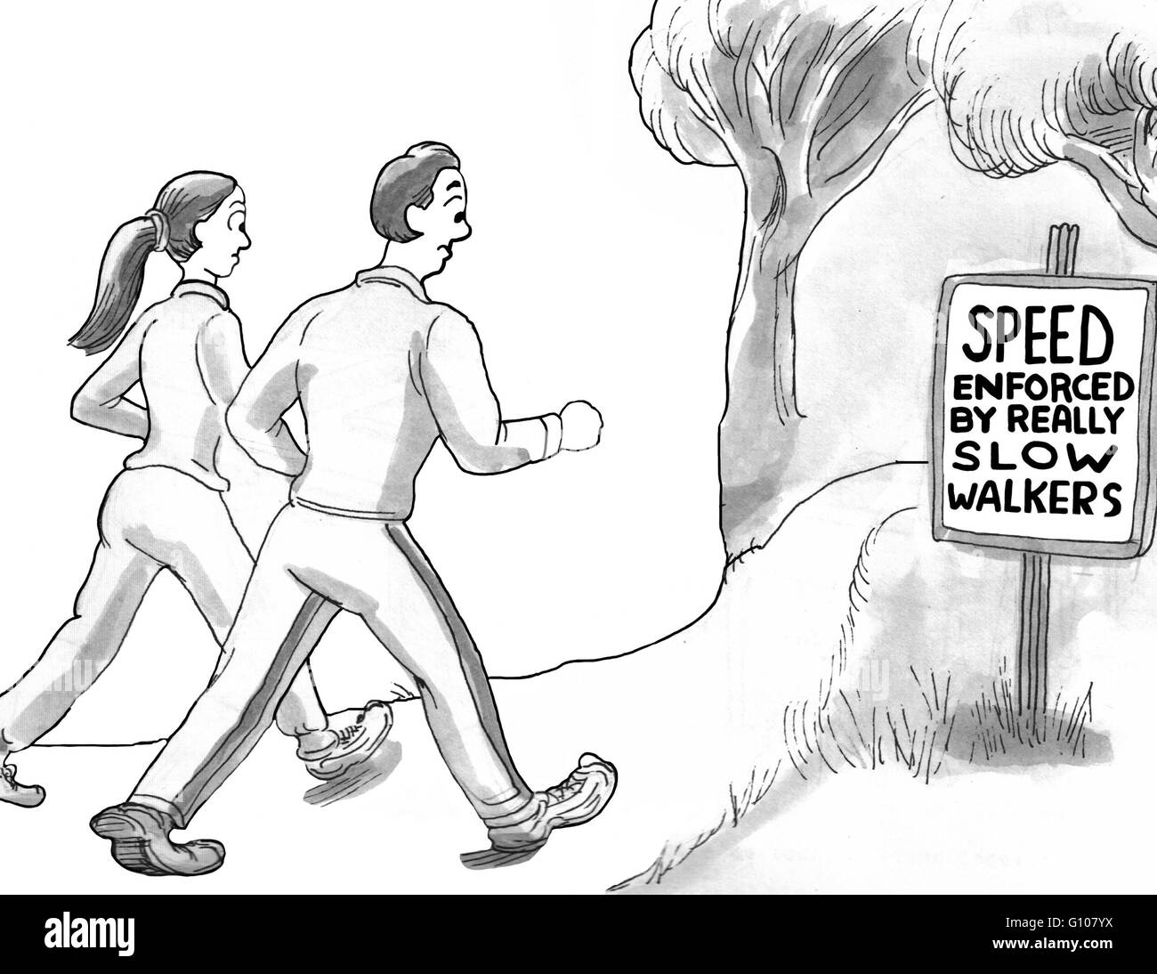 Sport cartoon über Power-walking. Stockfoto