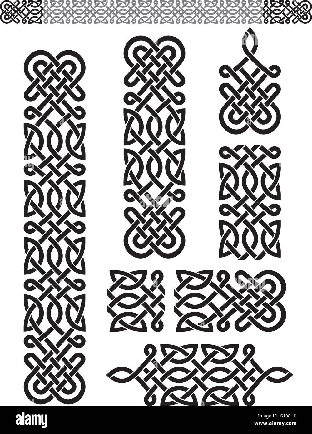 Celtic Pattern Set - erweiterbare Muster und richtig gruppierte Elemente Stock Vektor