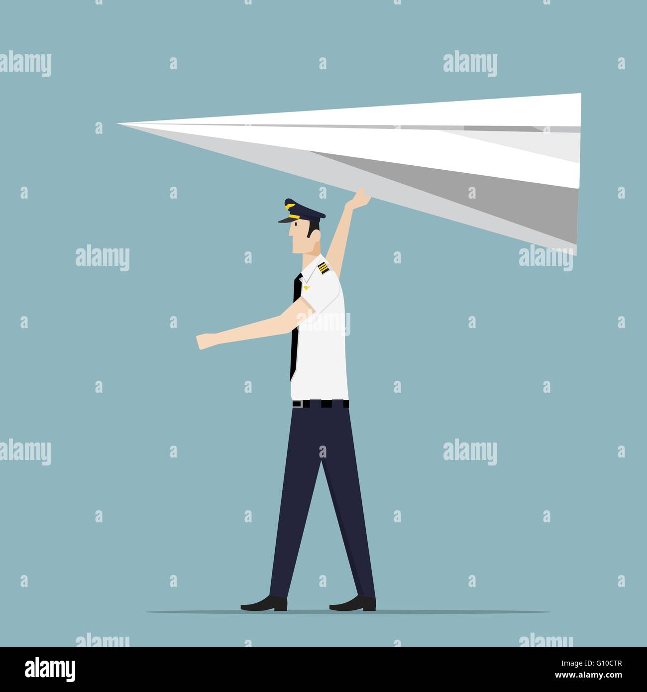 Airline Pilot startet Papierflieger. Stock Vektor