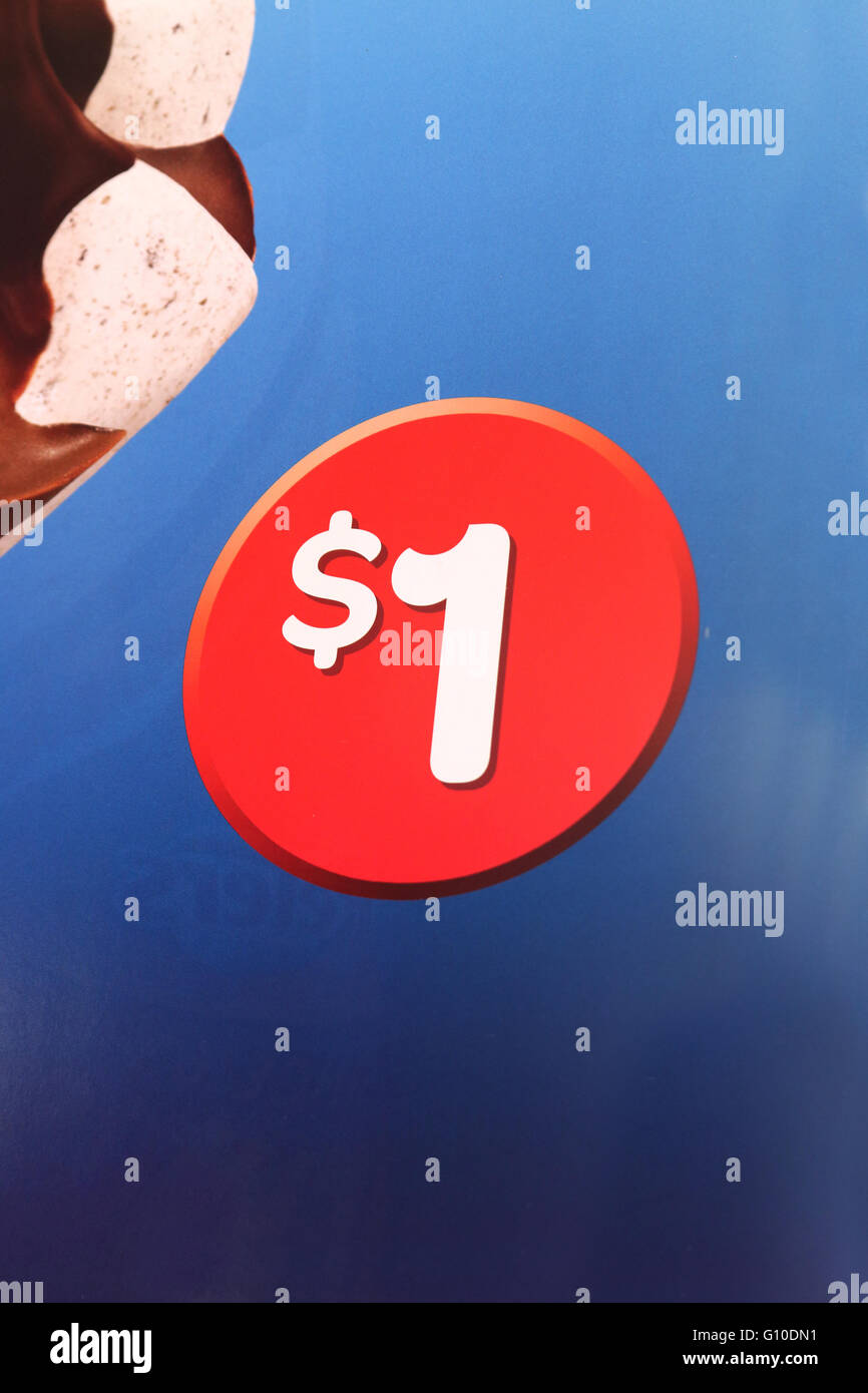 1 Dollar Preisschild auf blauem Hintergrund Stockfoto