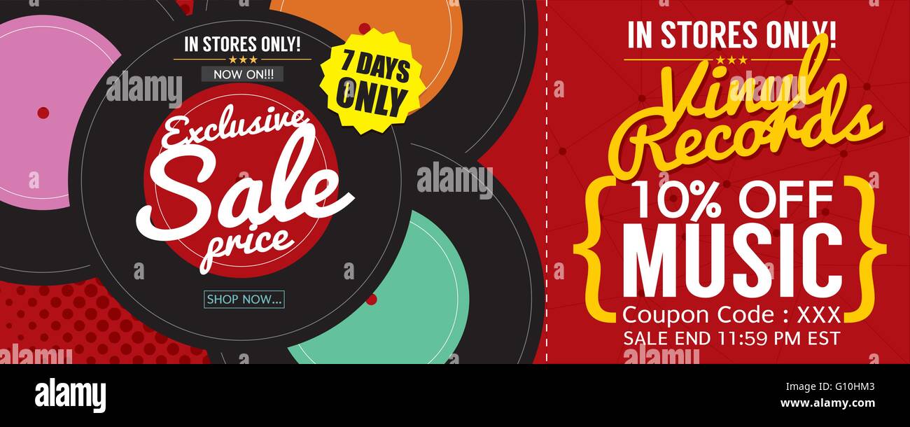 Vinyl Verkauf 500 x 600 Pixel Banner Vektor-Illustration. Stock Vektor