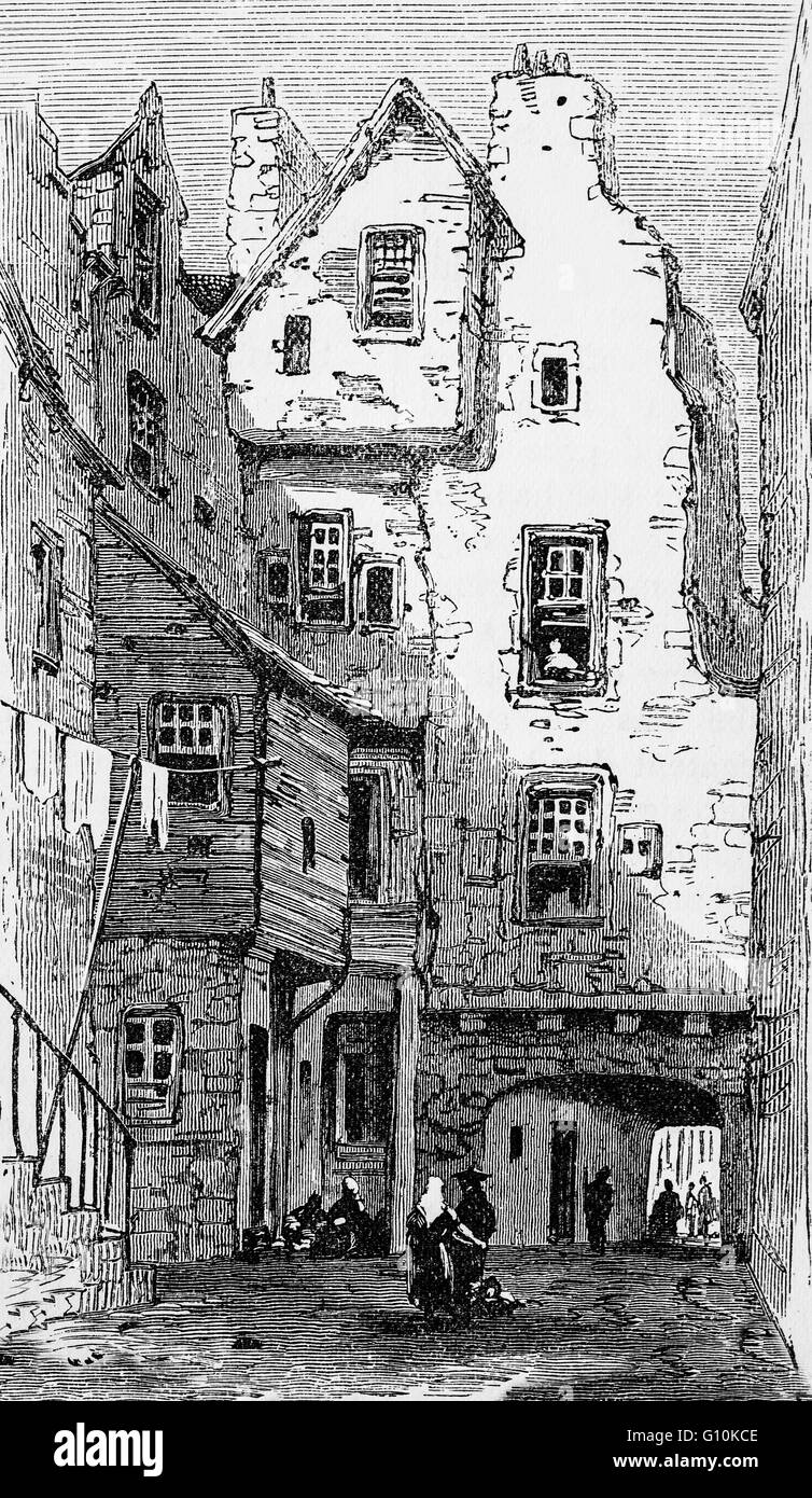 19. Jahrhundert Blick auf die enge im Canongate, Edinburgh, Schottland Stockfoto