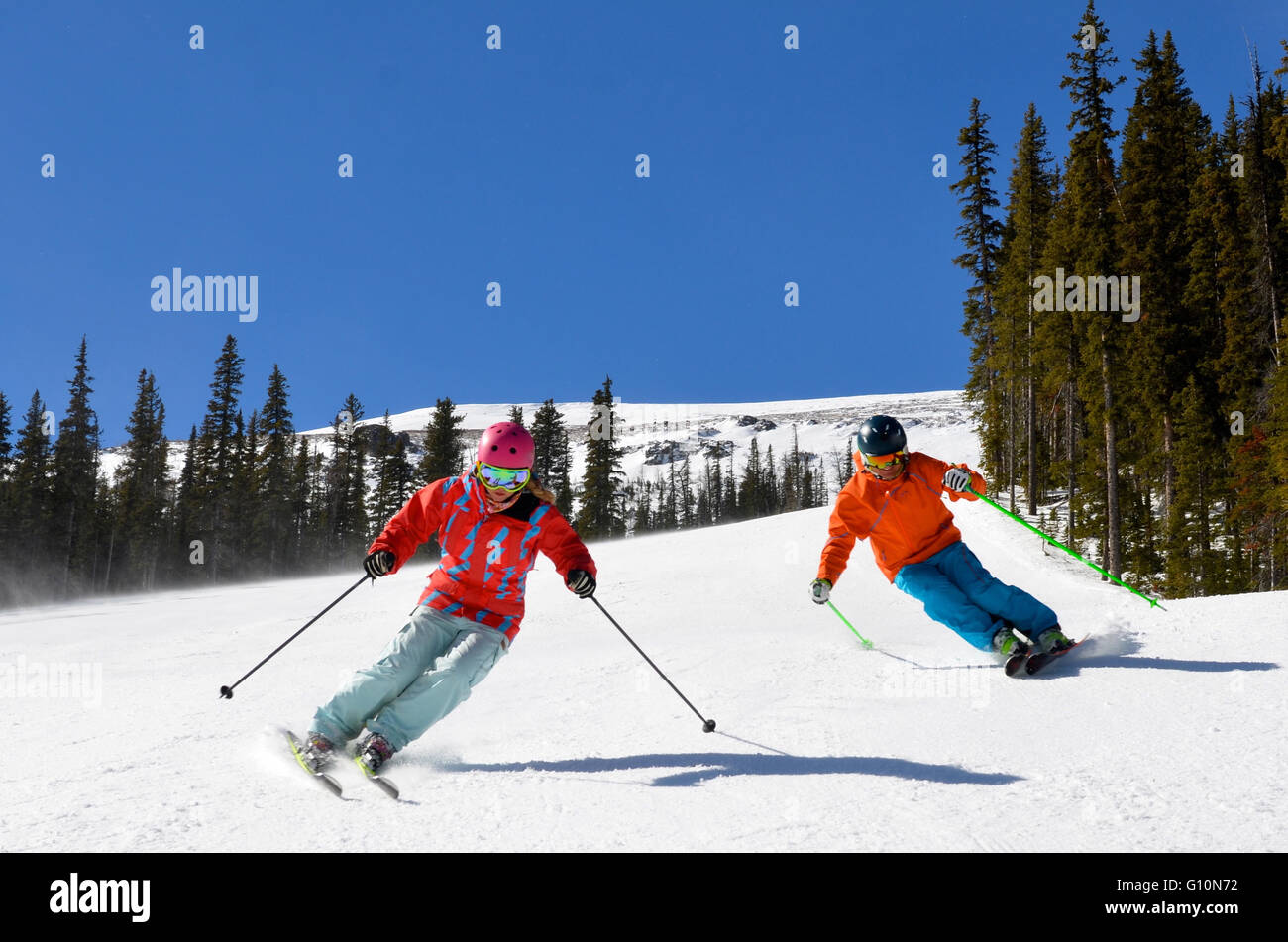 Skifahren der kanadischen Rocky Mountains, Alberta Stockfoto