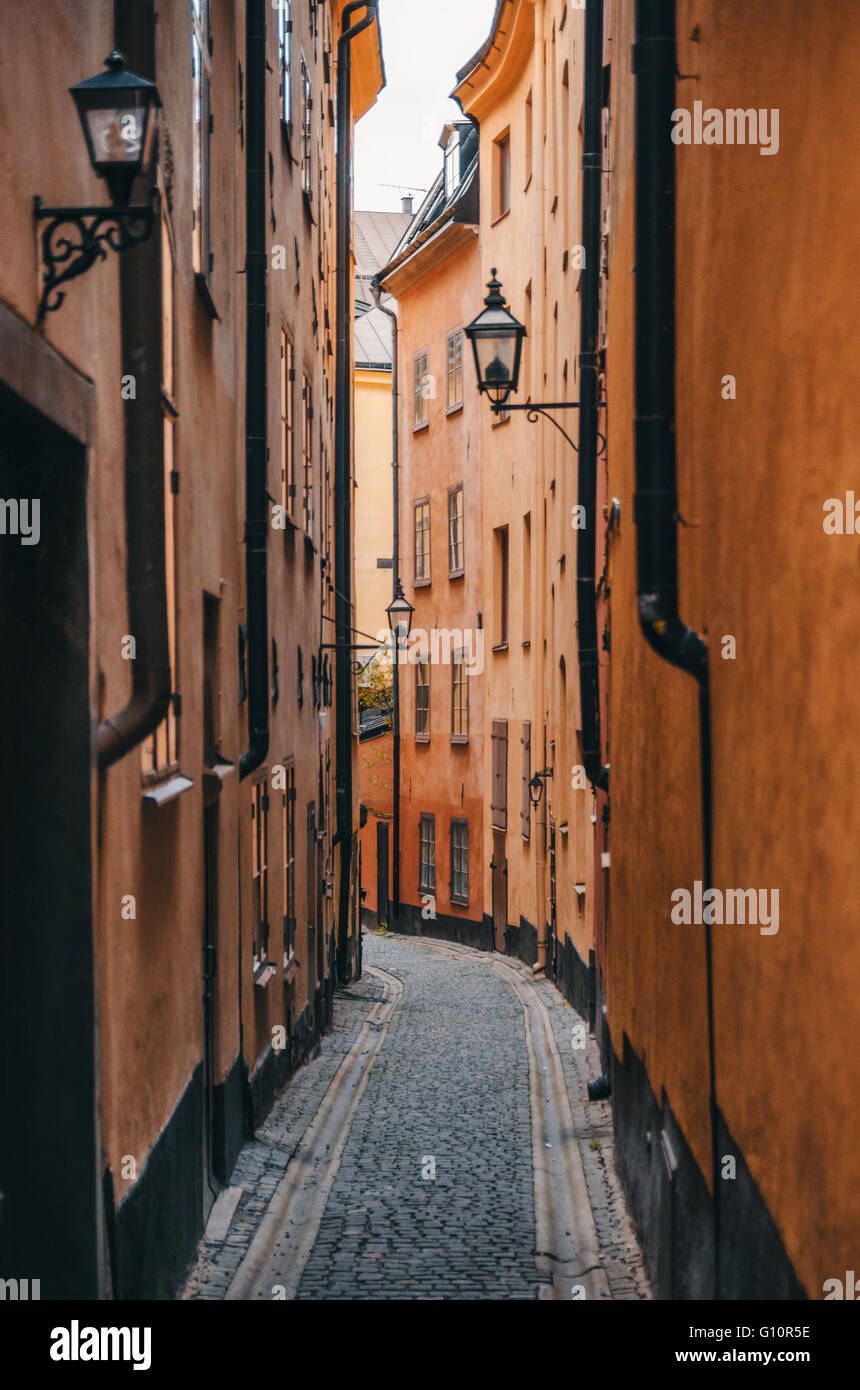 Bunte Gasse in der Altstadt (Gamla Stan) von Stockholm, Schweden Stockfoto