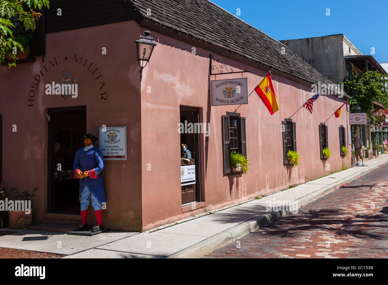 Das Spanisch-Lazarett Museum in Aviles Straße, die älteste Straße in den USA, in St. Augustine, Florida. Stockfoto