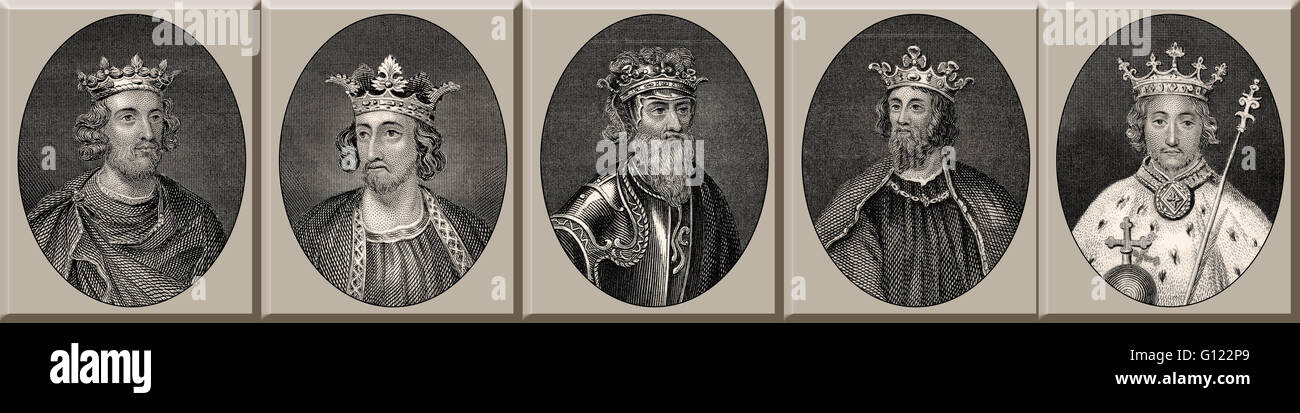 Könige von England, Heinrich III., Eduard i., Edward II, Edward III, Richard II, 13. und 14. Jahrhundert, Haus Plantagenet Stockfoto