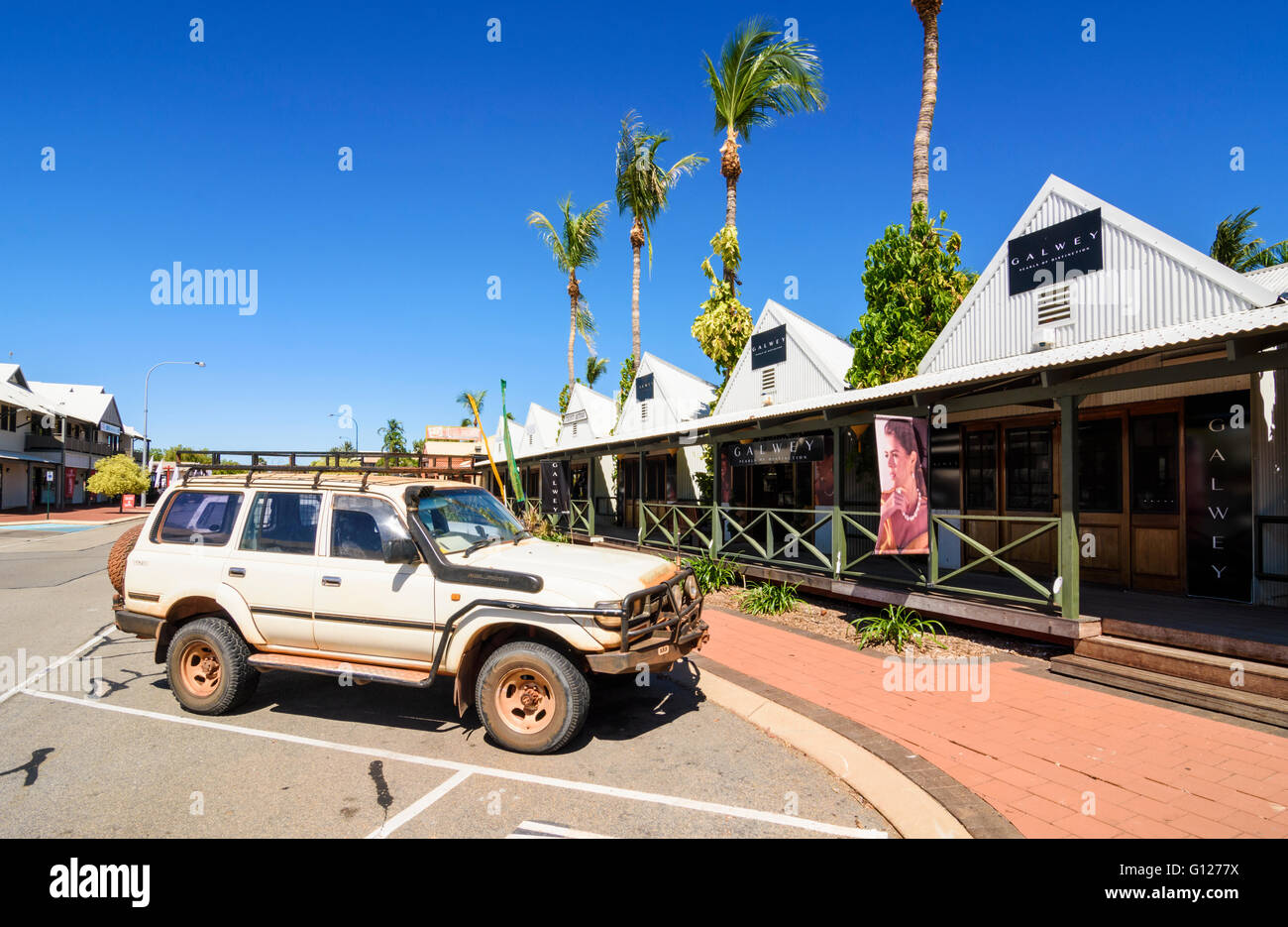 Dampier Terrasse bekannt für seine perlenden Geschichte und Perle Geschäfte, Broome, Kimberley, Western Australia Stockfoto