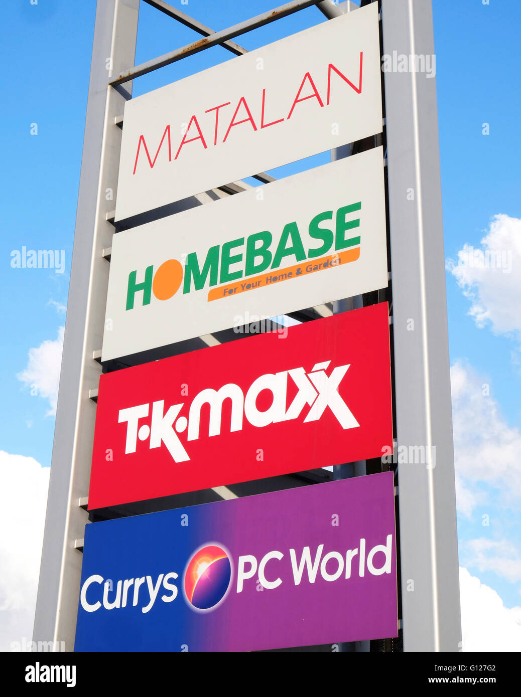 Fachmarktzentrum Werbung, Grantham, Lincolnshire, England, UK Stockfoto