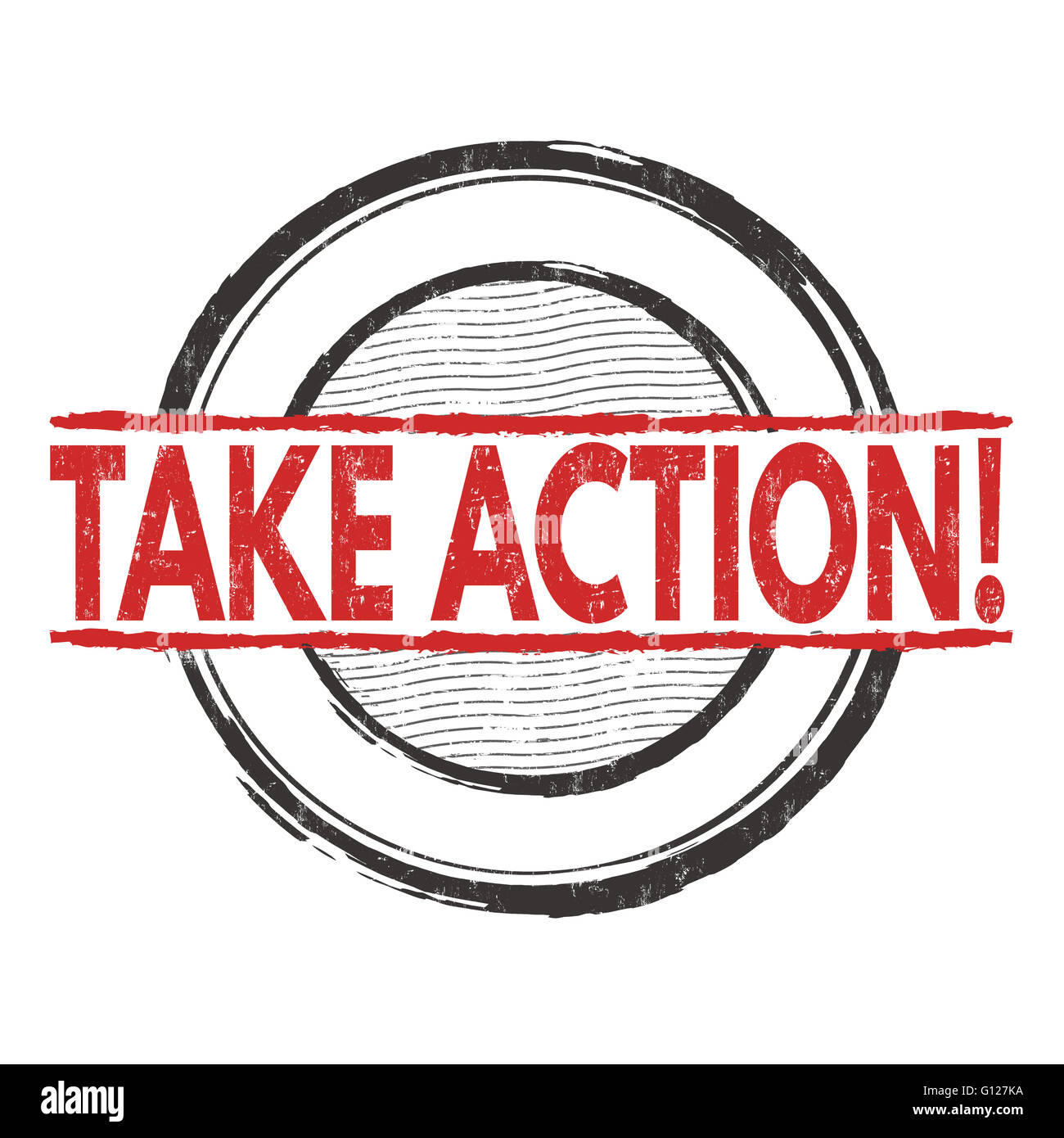 Nehmen Sie Aktion Grunge Stempel auf weißem Hintergrund, Vektor-illustration Stockfoto