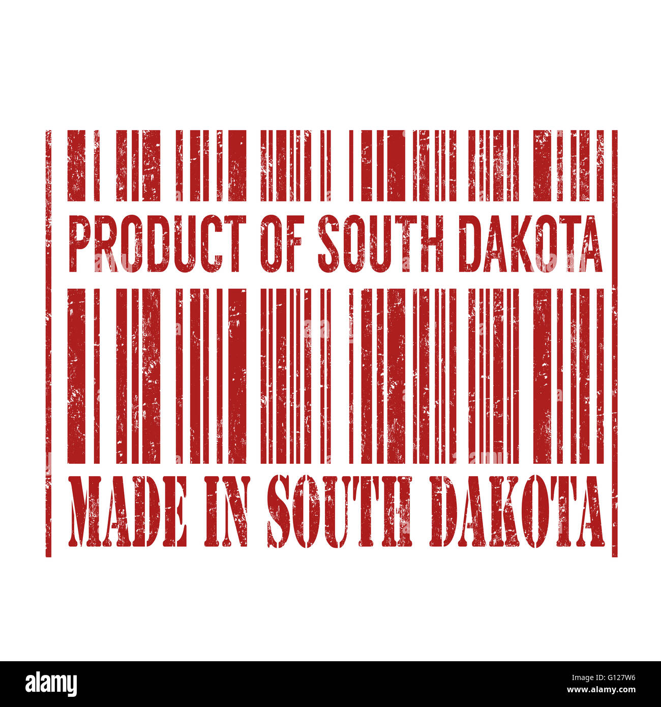 Produkt von South Dakota, hergestellt in South Dakota Barcode Grunge Stempel auf weißem Hintergrund, Vektor-illustration Stockfoto
