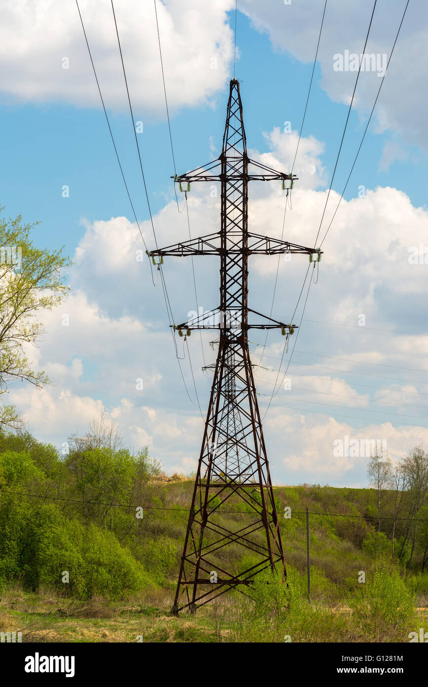 Hochspannungs-Stromleitung in Naturlandschaft Stockfoto