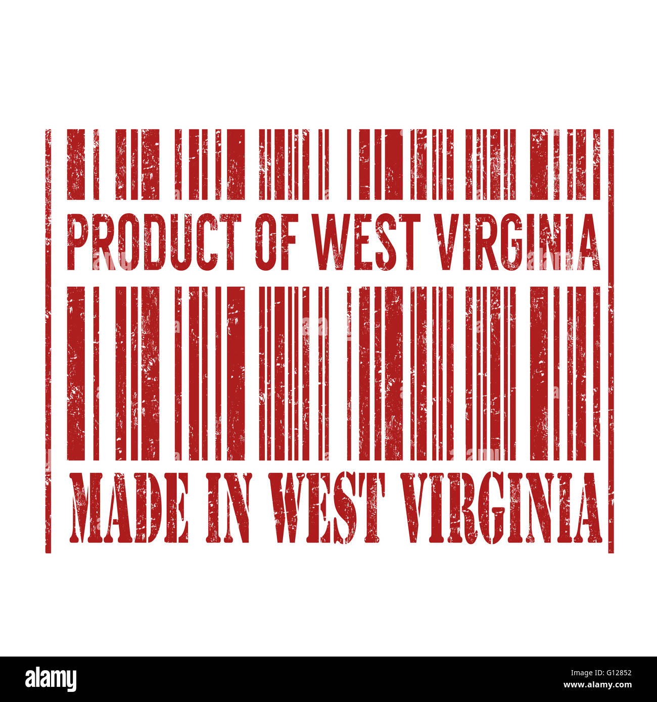 Produkt von West Virginia, made in West Virginia Barcode Grunge Stempel auf weißem Hintergrund, Vektor-illustration Stockfoto