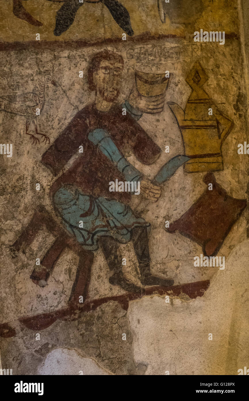 Mittelalterliche Wandmalereien in der Kirche von La Cortinada, Andorra Stockfoto