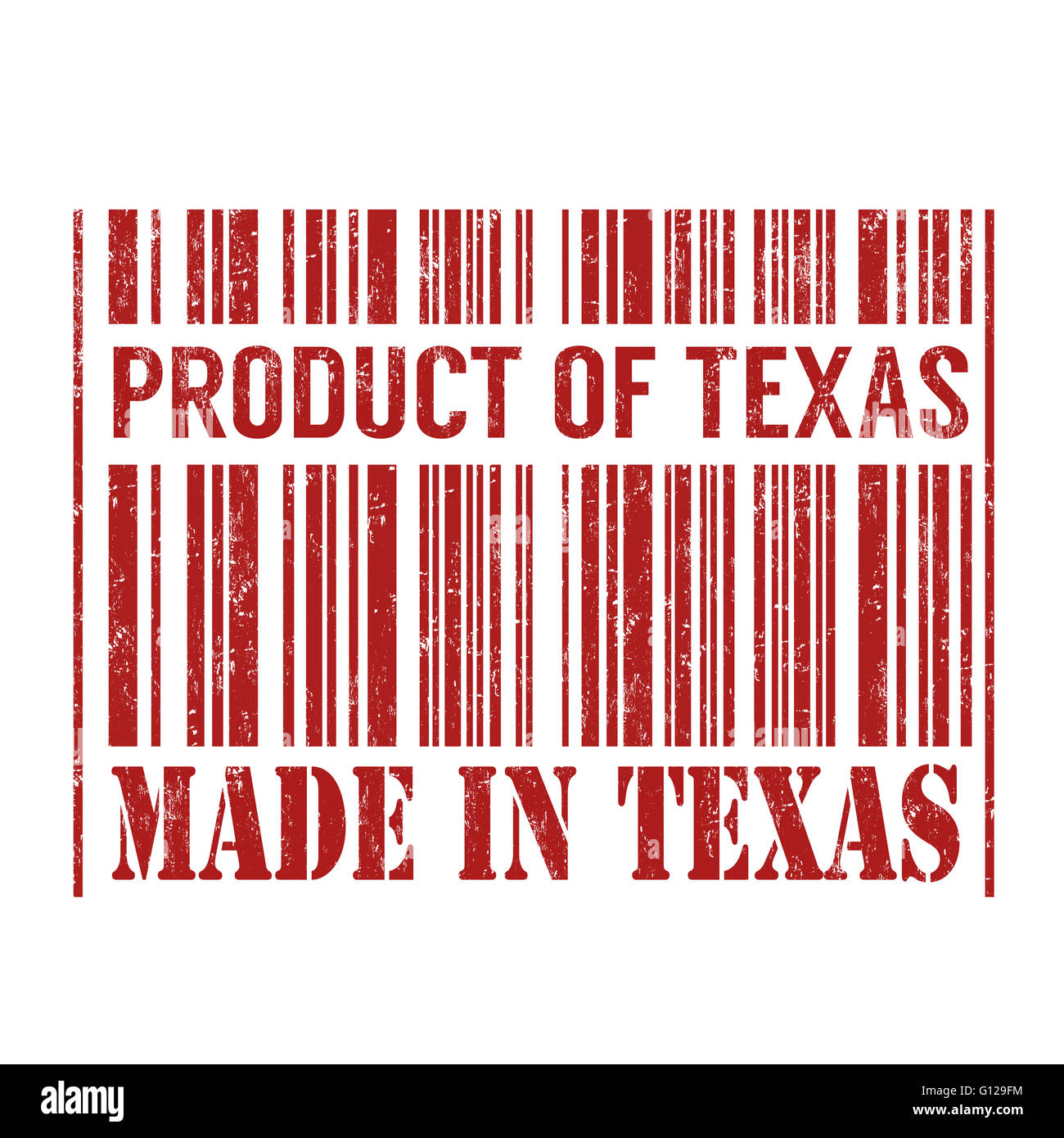 Produkt von Texas, hergestellt in Texas Barcode Grunge Stempel auf weißem Hintergrund, Vektor-illustration Stockfoto