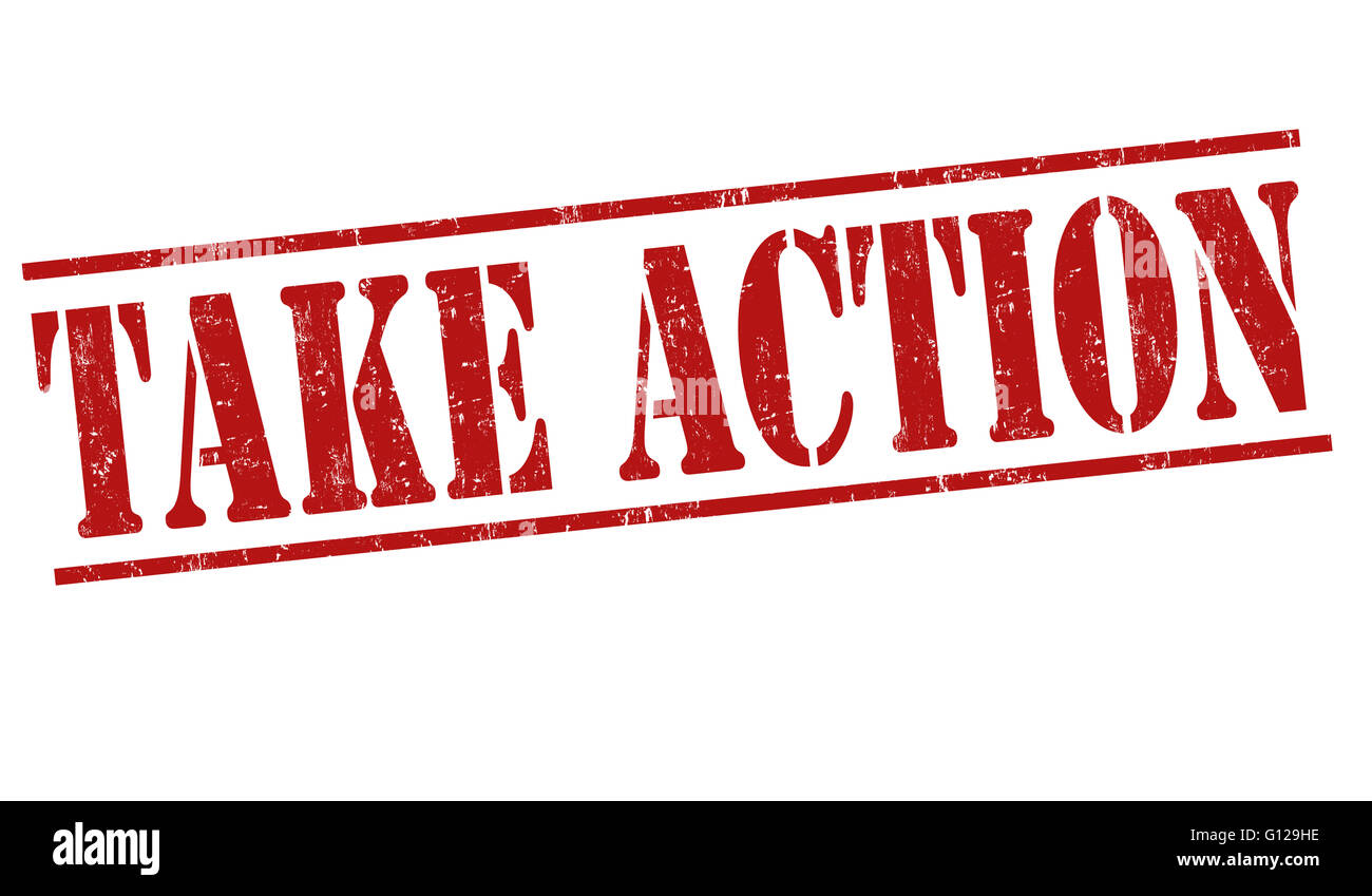Nehmen Sie Aktion Grunge Stempel auf weißem Hintergrund, Vektor-illustration Stockfoto