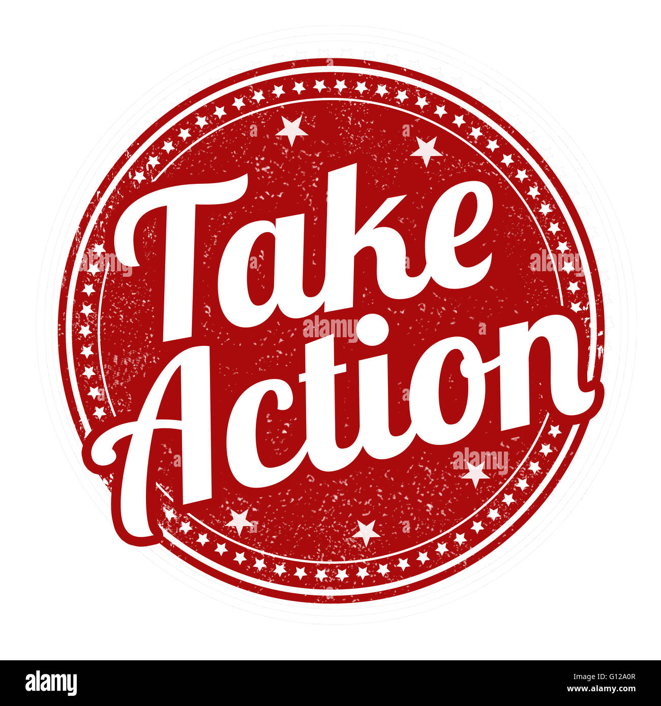 Nehmen Sie Aktion Grunge Stempel auf weißem Hintergrund, Vektor-illustration Stockfoto