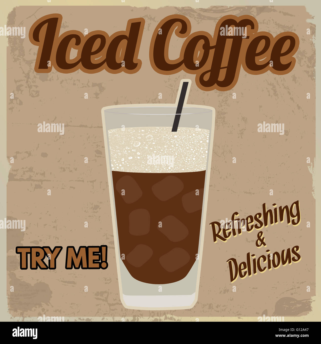 Geeiste Kaffee Grunge Vintage Poster auf Retro-Hintergrund, Vektor-illustration Stockfoto