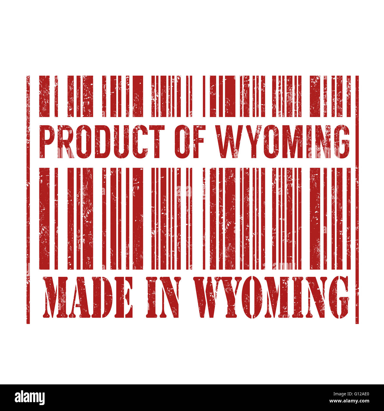 Produkt von Wyoming, hergestellt in Wyoming Barcode Grunge Stempel auf weißem Hintergrund, Vektor-illustration Stockfoto
