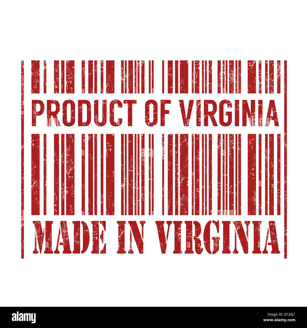 Produkt von Virginia, hergestellt in Virginia Barcode Grunge Stempel auf weißem Hintergrund, Vektor-illustration Stockfoto