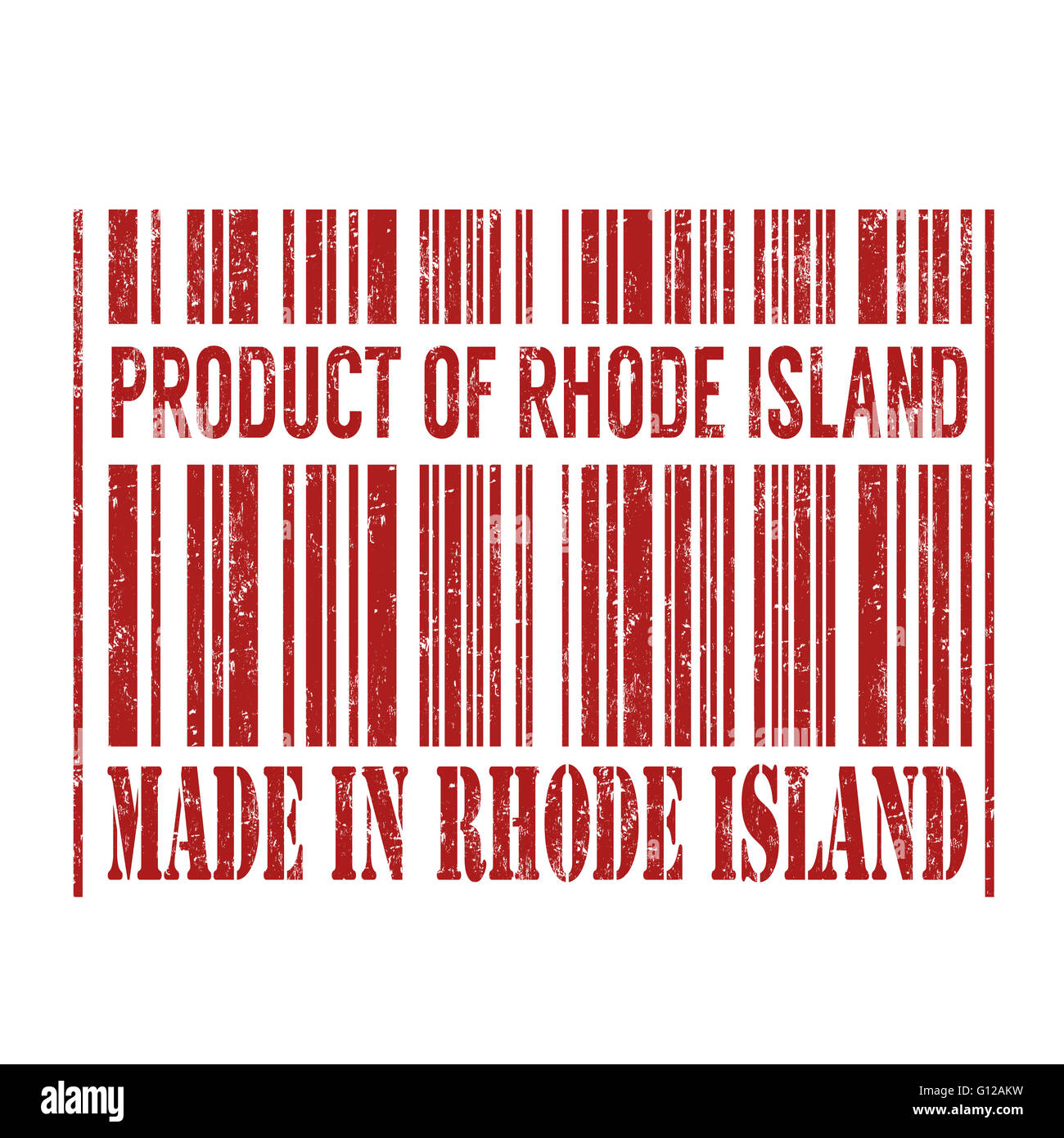 Produkt von Rhode Island, hergestellt in Rhode Island Barcode Grunge Stempel auf weißem Hintergrund, Vektor-illustration Stockfoto