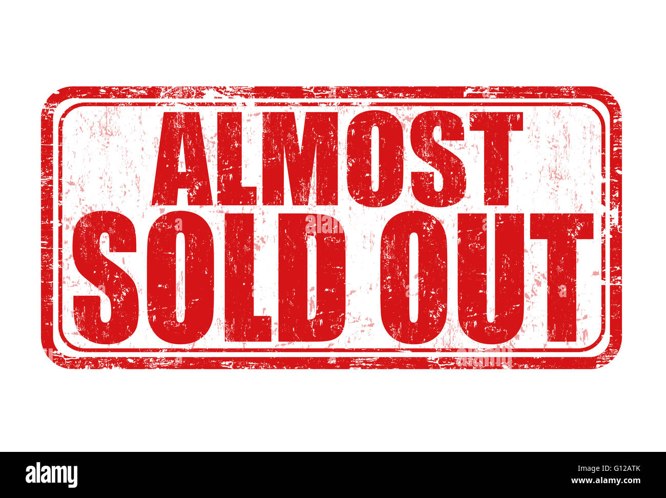Grunge-Stempel auf weißem Hintergrund, Vektor-Illustration ausverkauft fast Stockfoto