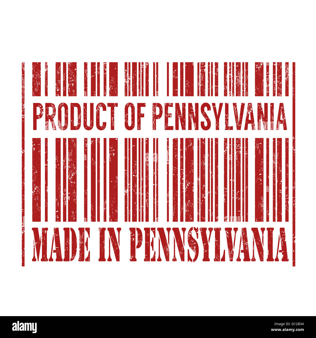 Produkt von Pennsylvania, hergestellt in Pennsylvania Barcode Grunge Stempel auf weißem Hintergrund, Vektor-illustration Stockfoto