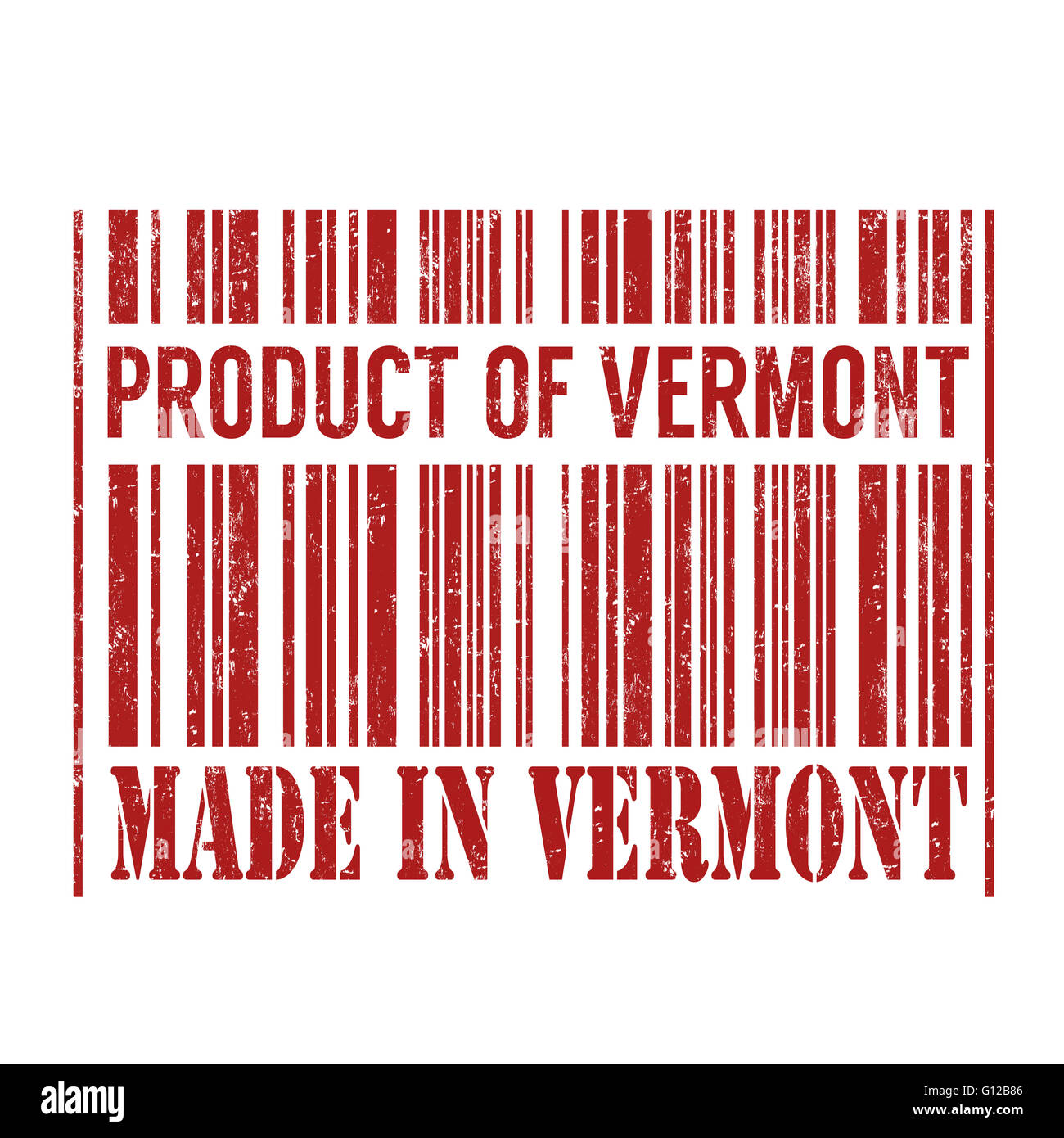 Produkt von Vermont, hergestellt in Vermont Barcode Grunge Stempel auf weißem Hintergrund, Vektor-illustration Stockfoto