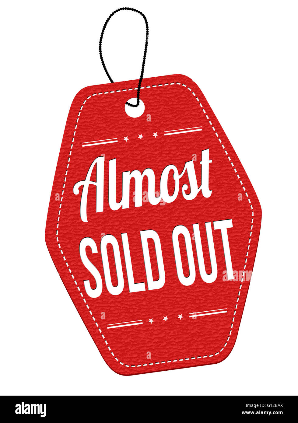 Fast ausverkauft, rotem Leder-Label oder Preisschild auf weißem Hintergrund, Vektor-illustration Stockfoto