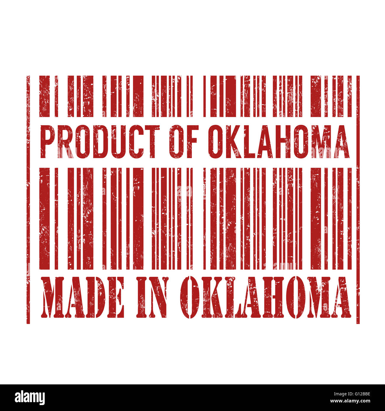 Produkt von Oklahoma, hergestellt in Oklahoma Barcode Grunge Stempel auf weißem Hintergrund, Vektor-illustration Stockfoto