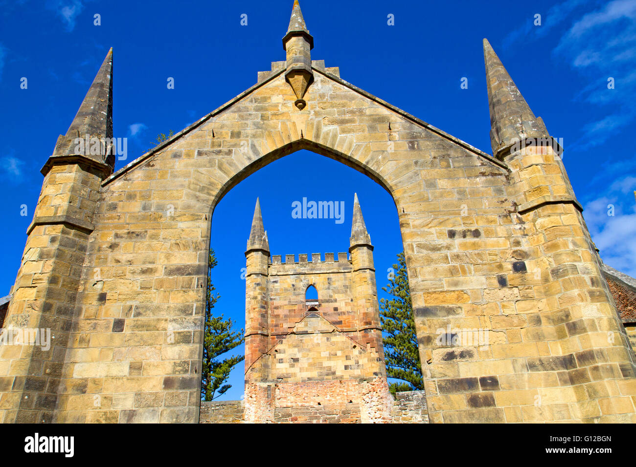 Der Sträfling gebaute Kirche in Port Arthur Stockfoto