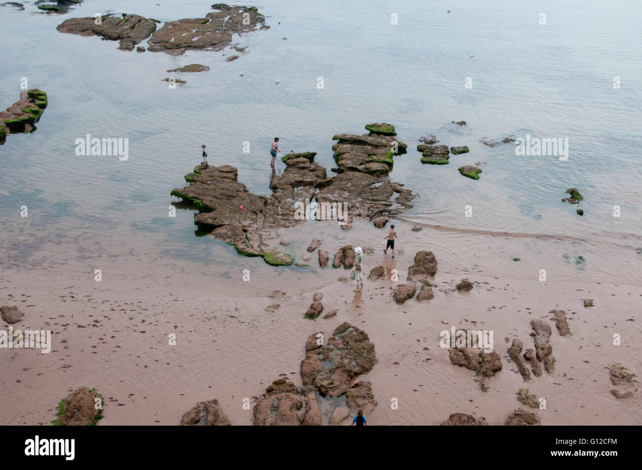 Strand und Felsen am Meer Stockfoto