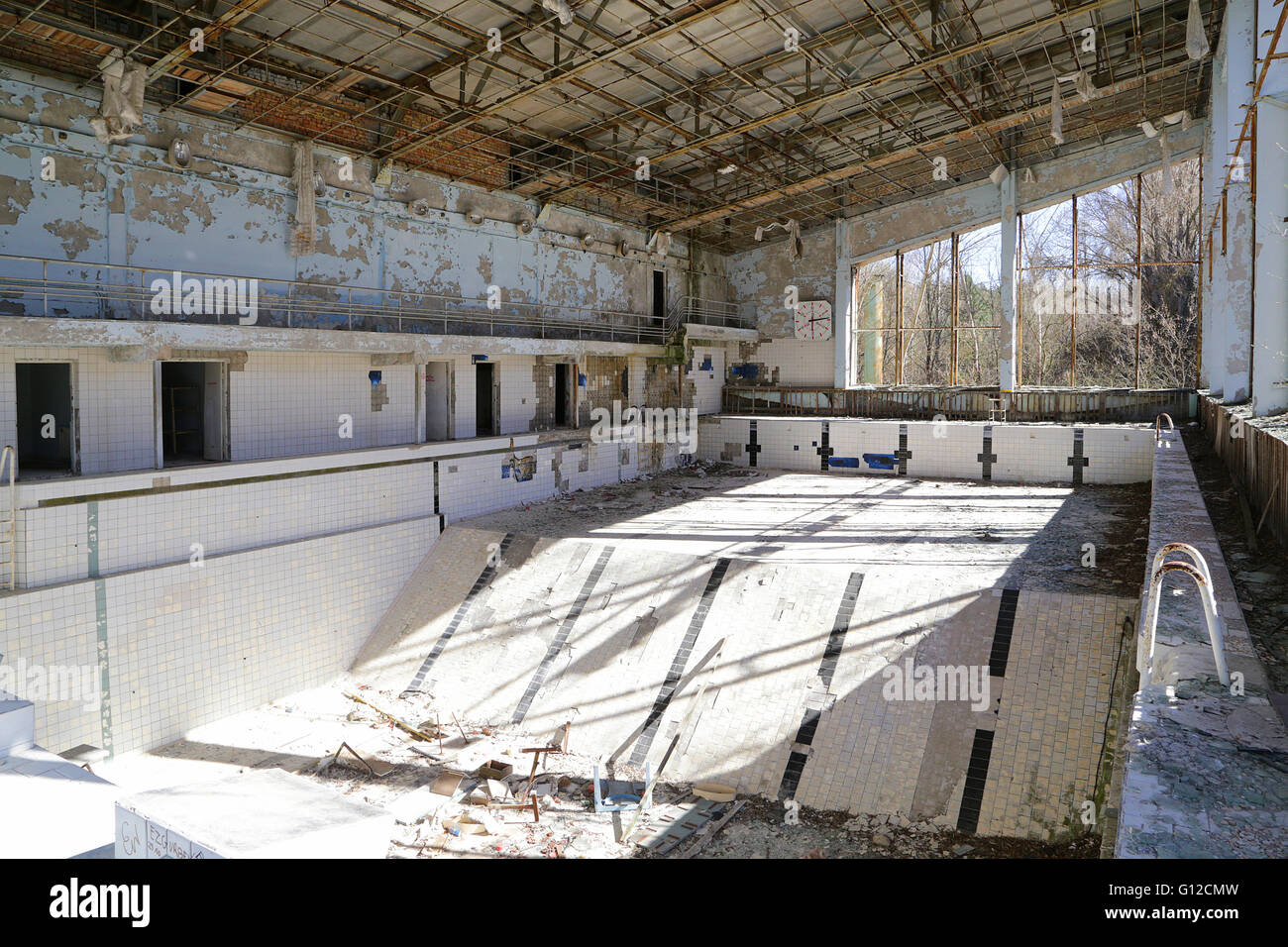 Die Schwimmhalle in Pripyat, Chernobyl Stockfoto
