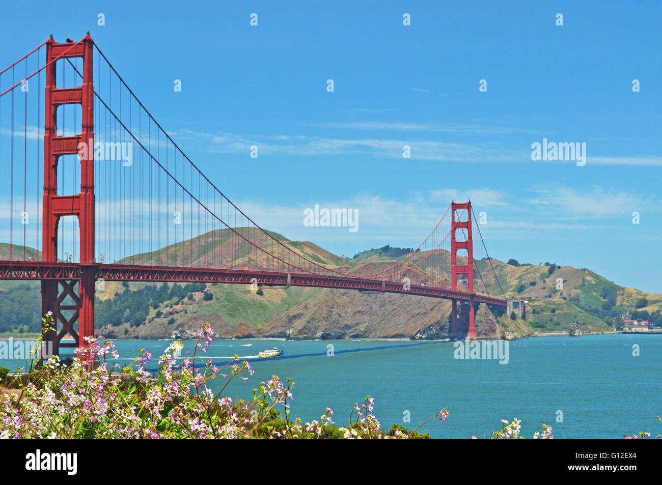 San Francisco: Panoramablick auf der Golden Gate Bridge.The Bridge, eröffnet im Jahre 1936, wurde zum Symbol der Stadt in der Welt Stockfoto