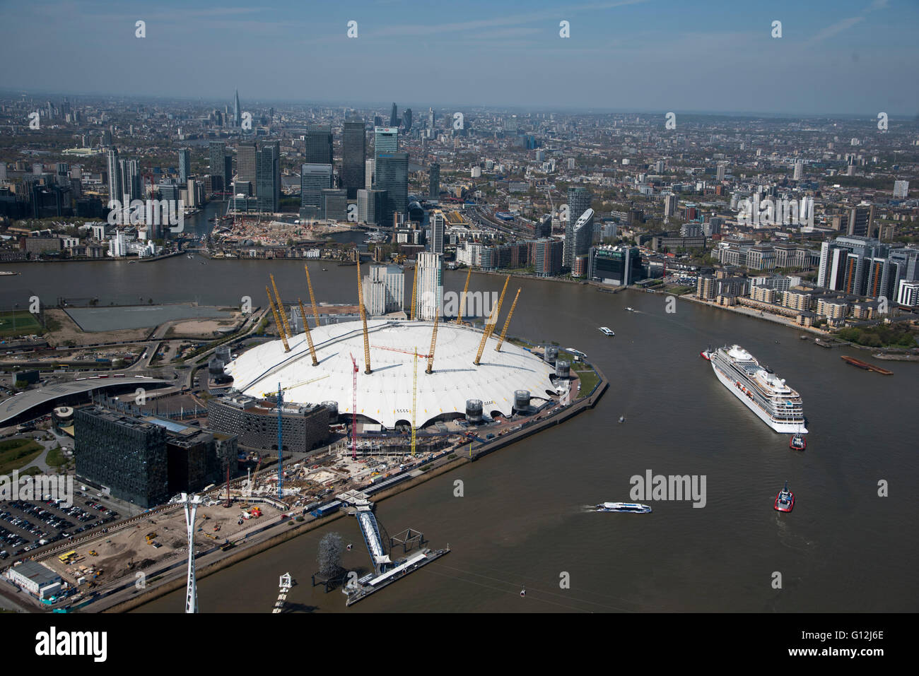Pic zeigt Greenwich Halbinsel Canary Wharf und die Themse Stockfoto