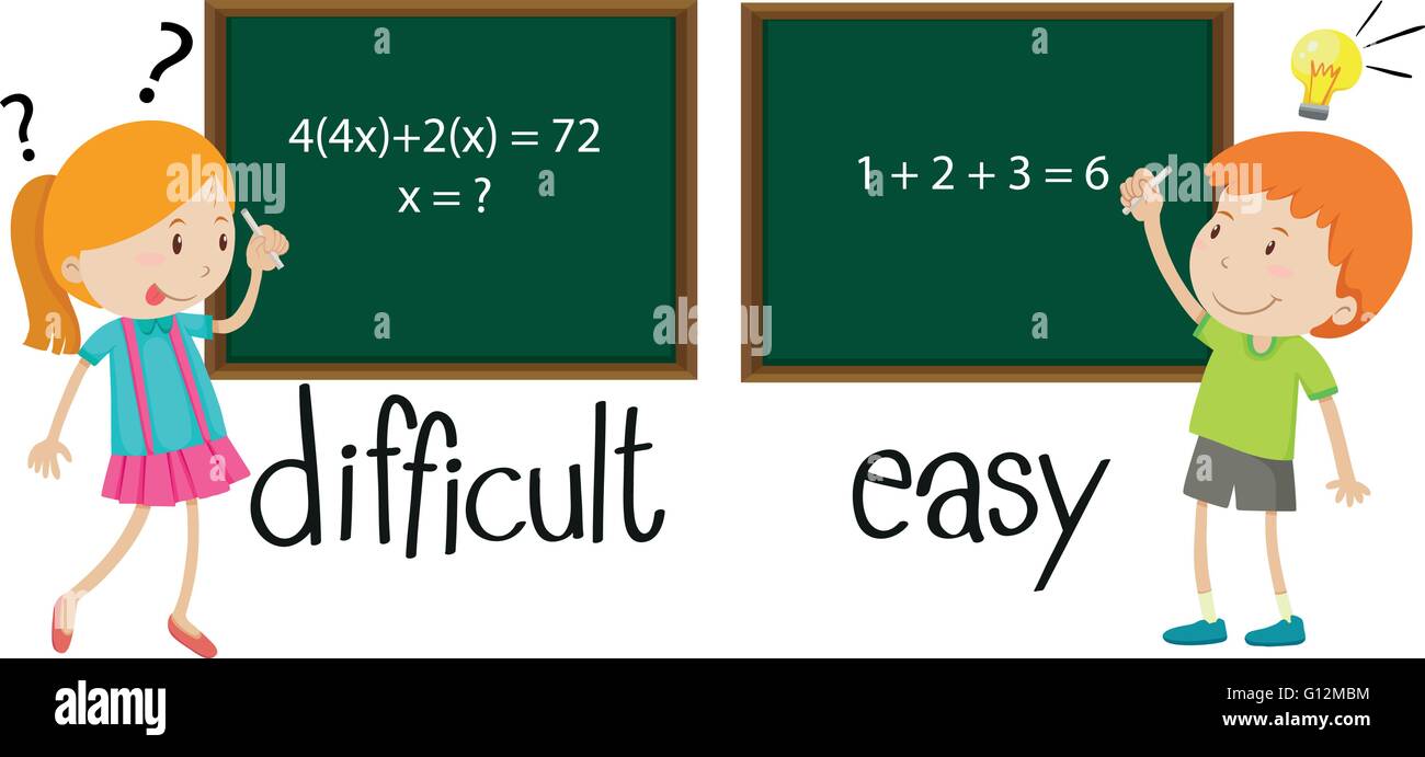 Gegenüber Adjektive schwierig und leicht Abbildung Stock Vektor