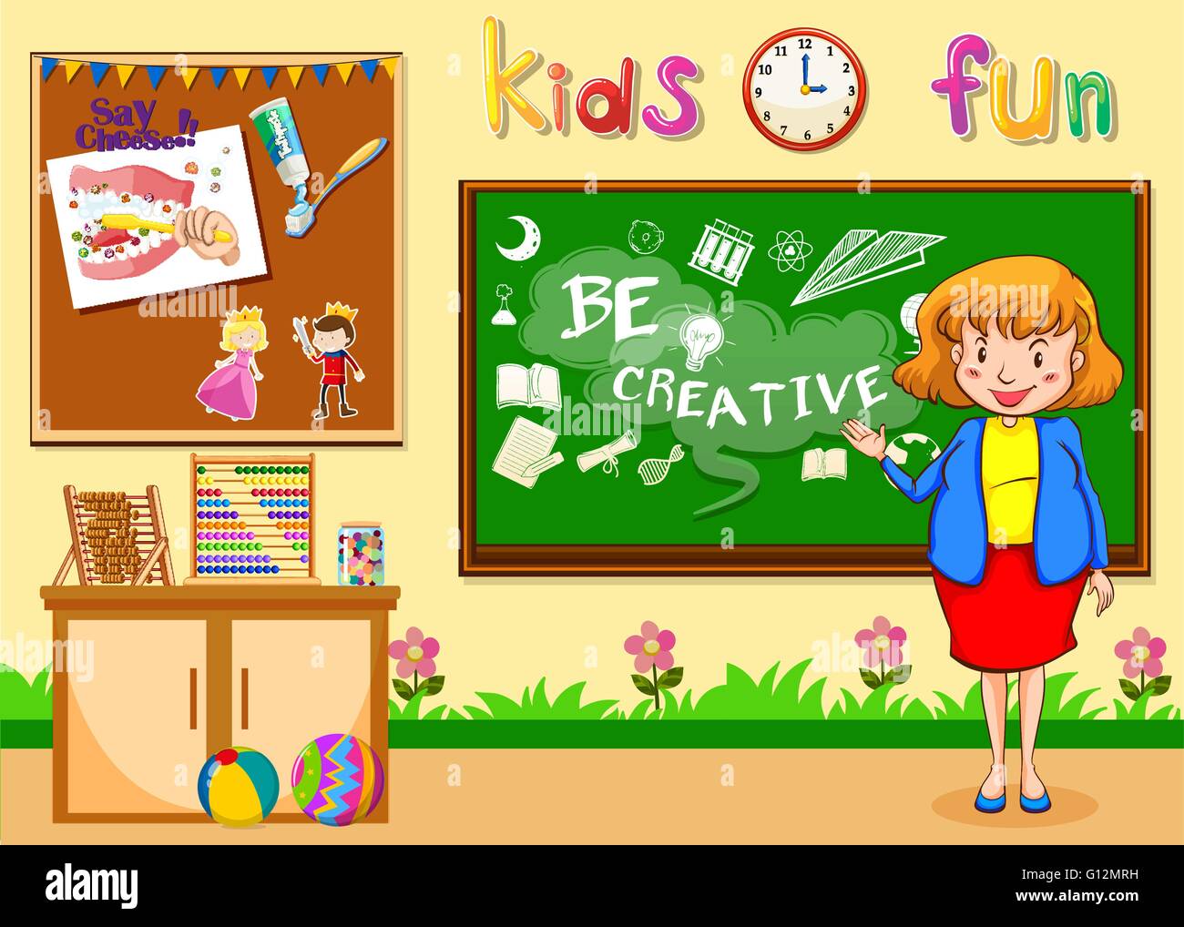 Weibliche Lehrer unterrichten in der Klassenzimmer-Abbildung Stock Vektor