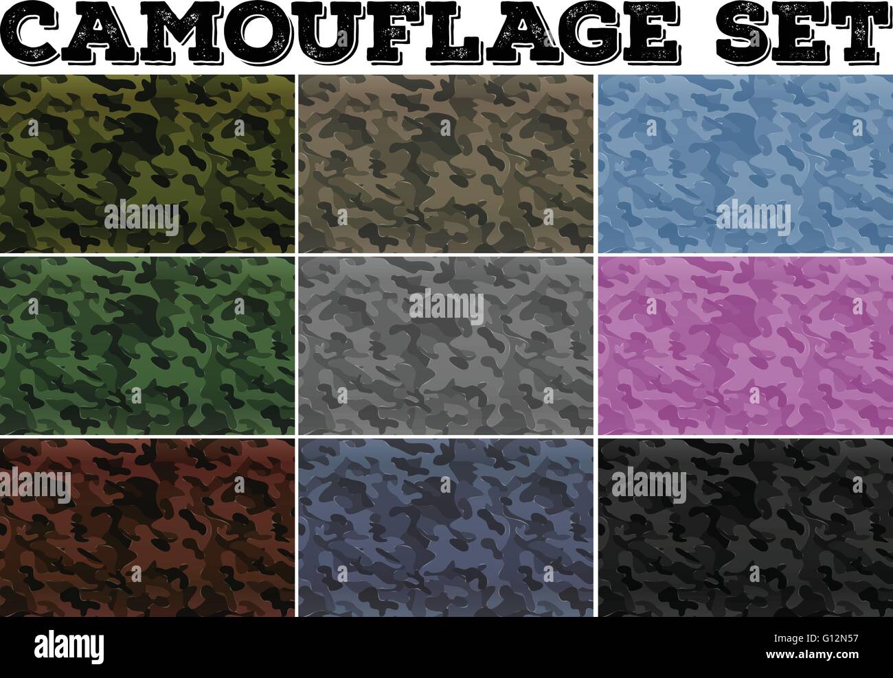 Camouflage-Set mit militärischen Thema illustration Stock Vektor