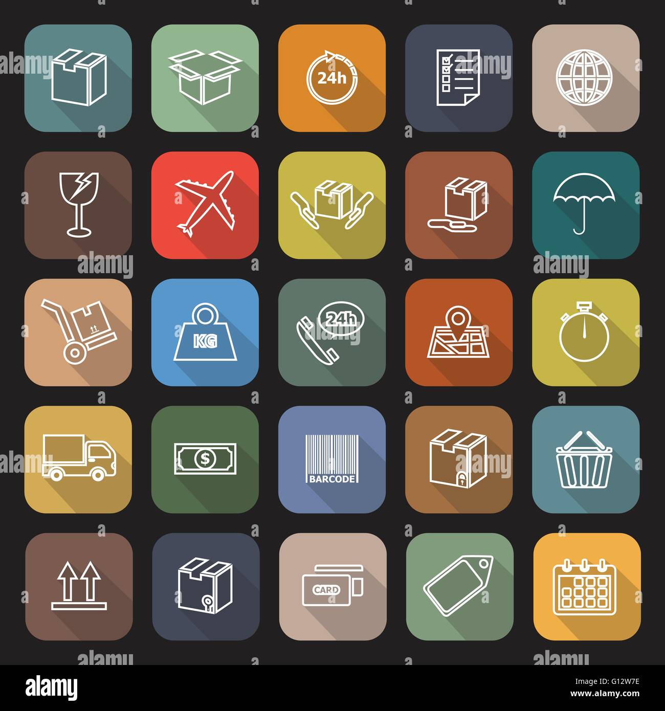 Versand Linie flach Symbole mit langen Schatten, Lager Vektor Stock Vektor