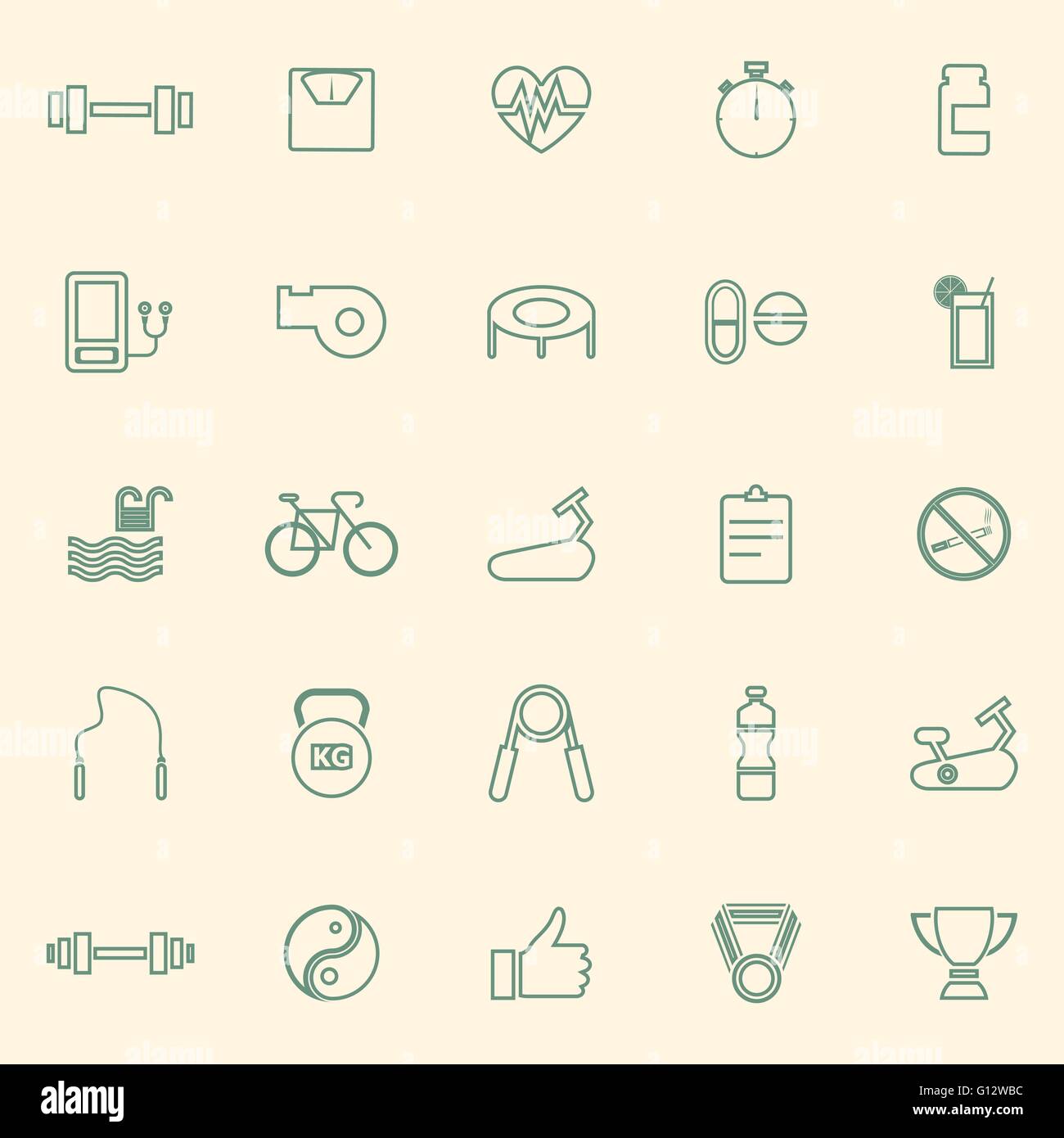 Fitness Linie farbige Icons auf gelbem Hintergrund, Lager Vektor Stock Vektor