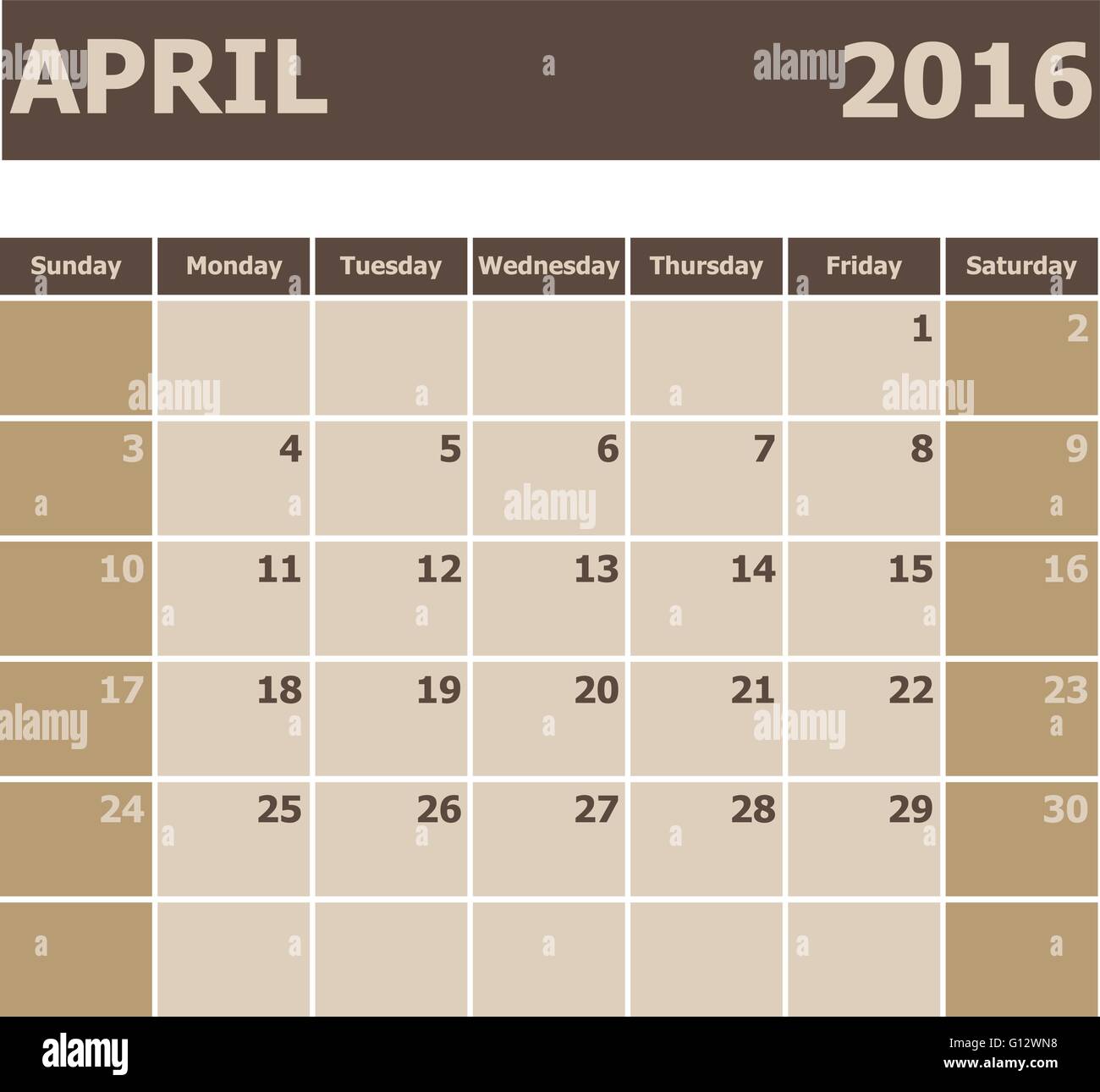 Kalender April 2016, Woche ab Sonntag, Lager Vektor Stock Vektor